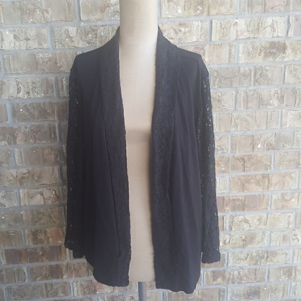 ‎ALFANI Black Lace Open Front Jacket - Size Large